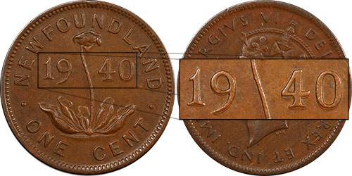 1 cent 1940 Double date Newfoundland