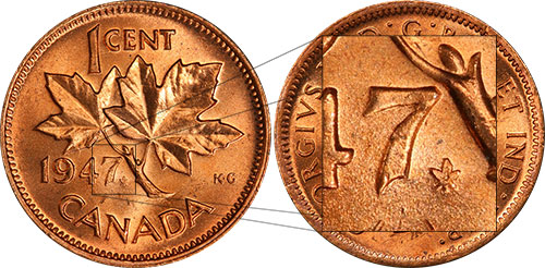 1 cent 1947 - Maple Leaf Blunt 7