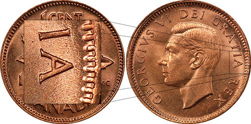 1 cent 1949 A Between Denticles