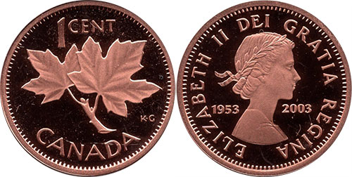 1 cent 1953-2003 Coronation - Proof - Canada