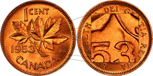1 cent 1953 Double Hanging 3