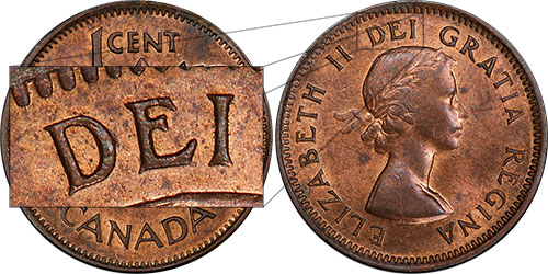 1 cent 1955 NSF No Shoulder Fold