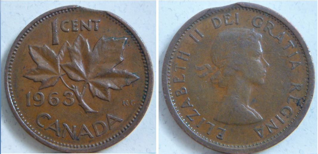 Uncirculated 1963 Canada 1 cent Strong Die Clash  Error-Variety 