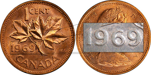 1 cent 1969 Double Date Canada
