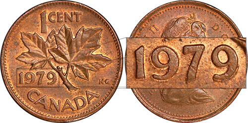 1 cent 1979 Double date Canada