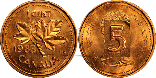 1 cent 1985 Blunt 5 Canada