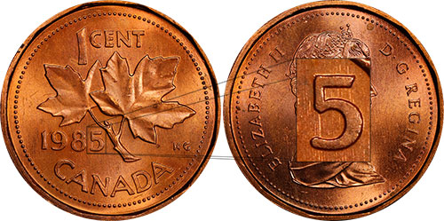 1 cent 1985 Pointed 5 Canada