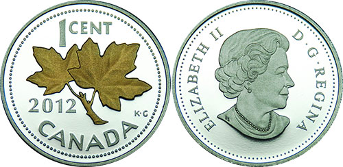 1 cent 2012 Gold Maple Leaves - Proof - Canada