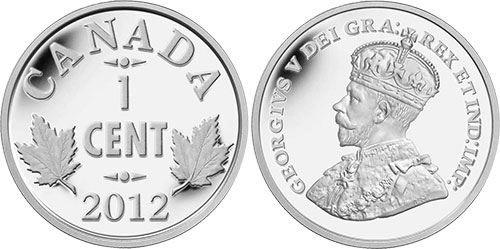 1 cent 2012 Silver George V - Large leaves - Proof - Canada