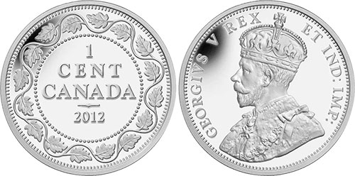 1 cent 2012 Silver George V - Small leaves - Proof - Canada