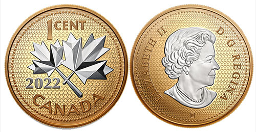 1 cent 2022 - Silver - 5 oz Gold plated