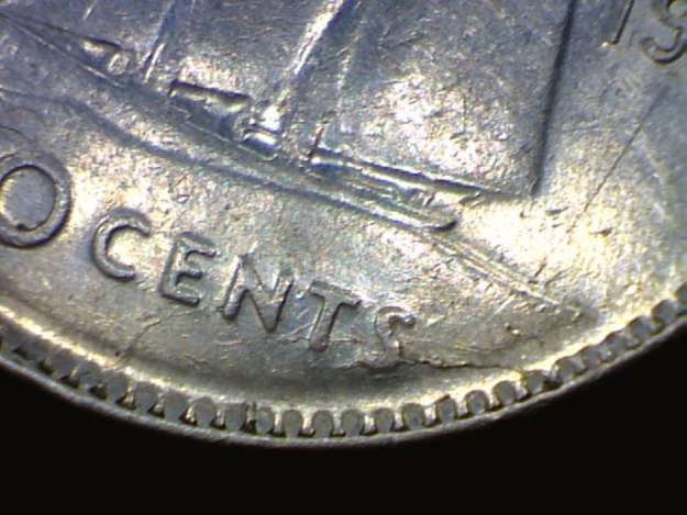 1950 Canada Silver 10 Cents DimeHigh Grade with Die Cracks 