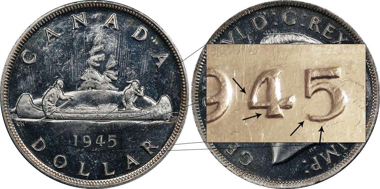 Coins and Canada - 1 dollar 1945 - Proof, Proof-like, Specimen, Brilliant  uncirculated