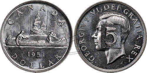 1 dollar 1951 - 5 over 5