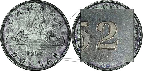 1 dollar 1952 Double 2 Canada Silver Dollar