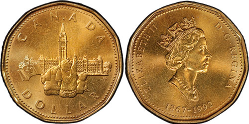 1 dollar 1867-1992 Parliament Confederation Canada