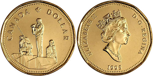 1 dollar 1995 Peace Peacekeeping Canada