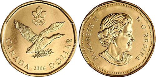 1 dollar 2006 Olympic Loon Lucky Loonie Canada