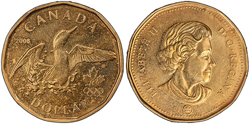 1 dollar 2008 Olympic Loon Lucky Loonie Canada