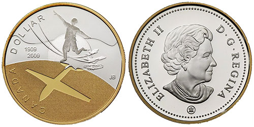 1 dollar 2009 First Flight Gold Plated Canada