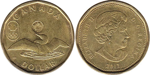 1 dollar 2012 Olympic Loon Lucky Loonie Canada