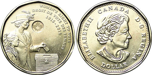 1 dollar 2016 Women's Right to Vote Canada