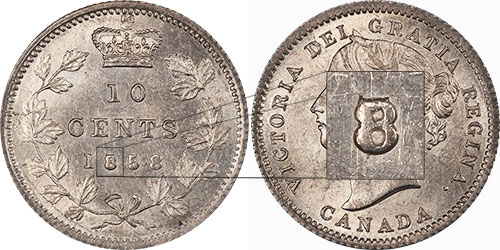 10 cents 1858 - 8/5 - 8 over 5