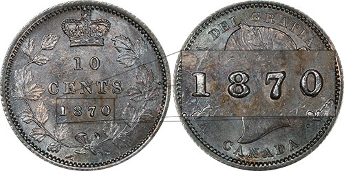 10 cents 1870 Wide 0 over 0
