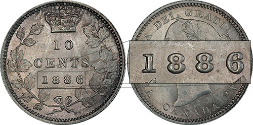 10 cents 1886 Large knobbed 6 over 6