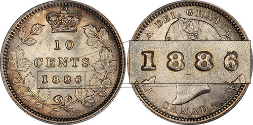 10 cents 1886 Small Repunched 6