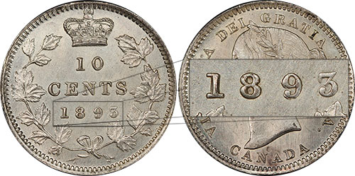 10 cents 1893 Flat top 3 9 over 9