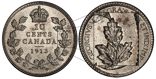 10 cents 1913 Small Leaves Canada