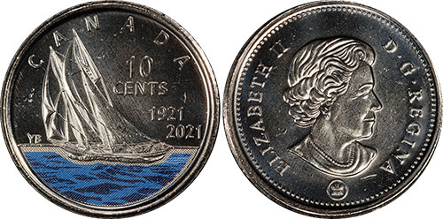 10 cents Bluenose Colour 1921-2021 Canada