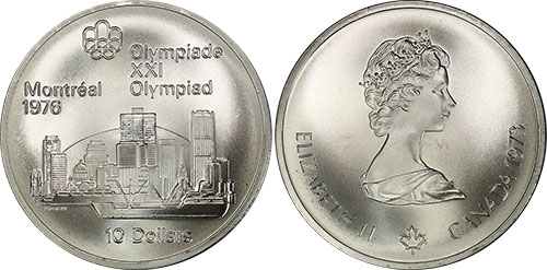 10 dollars 1973 Skyline Montreal Olympic Silver Coin 1976 Canada