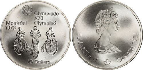 10 dollars 1974 Cycling Montreal Olympic Silver Coin 1976 Canada