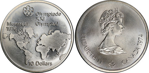 10 dollars 1974 Map Mule Montreal Olympic Silver Coin 1976 Canada