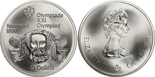 10 dollars 1974 Zeus Montreal Olympic Silver Coin 1976 Canada