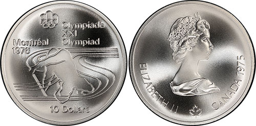 10 dollars 1975 Canoeing Montreal Olympic Silver Coin 1976 Canada