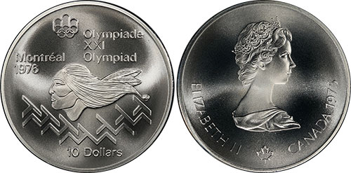 10 dollars 1975 Hurdles Montreal Olympic Silver Coin 1976 Canada