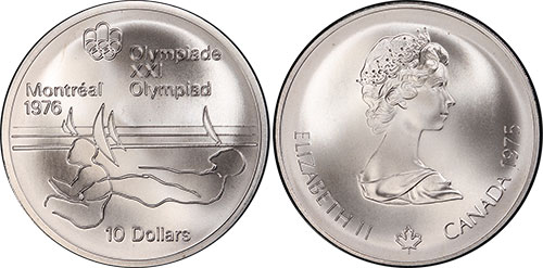 10 dollars 1975 Sailing Montreal Olympic Silver Coin 1976 Canada