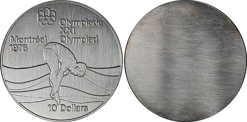 10 dollars 1976 Uniface Diving Montreal Olympic Silver Coin 1976 Canada