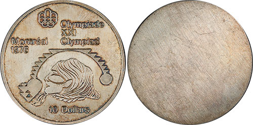 10 dollars 1976 Uniface Shot Put 87% Silver Montreal Olympic Silver Coin 1976 Canada