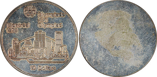 10 dollars 1976 Uniface Skyline 42% Silver Montreal Olympic Silver Coin 1976 Canada