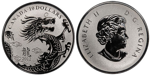 10 dollars 2012 Year of the Dragon Canada