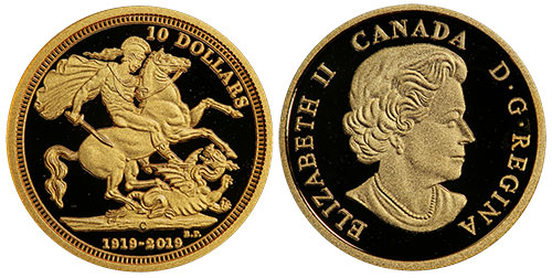 10 dollars 2019 100th Anniversary of the Sovereign Canada