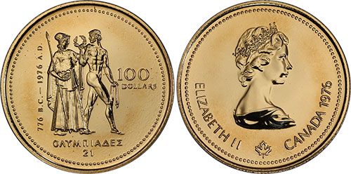 100 dollars 1976 Montreal Olympic Gold Coin 14 Karats Canada