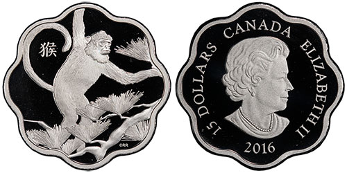 15 dollars 2016 Year of the Monkey Lotus Canada