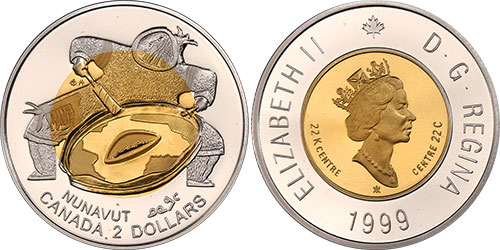 2 dollars 1999 Nunavut Gold proof