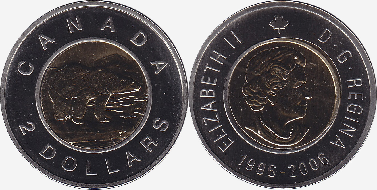2006 CANADA $2 DOLLAR DOUBLE DATE 1996-2006 SPECIMEN TOONIE COIN 