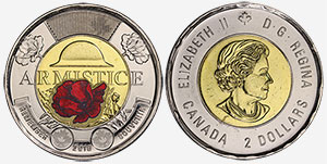 2 dollars 2018 Armistice Remember Souvenir Canada